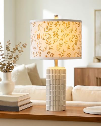 PoKat 23'' Dried Flowers Table Lamp for Bedroom Nightstands, Birthday Gifts for Women Mom, House Warming Gifts New Home Decor, Ceramic Lamp for Living Room Nursery, Modern Bedroom Lamp for Dresser by Pokat