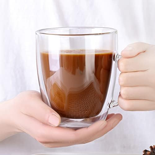 CNGLASS Large Double Wall Glass Coffee Mug 17 oz,Insulated Glass Coffee Cups with Handle,Set of 2 - Image 3