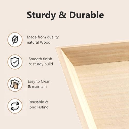 Hammont Wooden Serving Trays Set of 2, 16x16x1.25 Inches Natural Wood Serving Tray for Home Decor, Decorative Wooden Trays for Coffee Table, Ottoman, Kitchen Counter, Dining Table & Organization - Image 2
