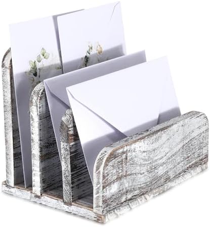 Briwooody Wooden Mail Organizer 3 Slots Mail Holder, Old White by Briwooody