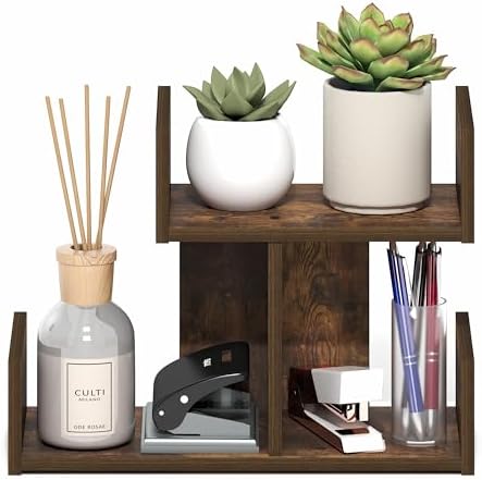 Furinno HERMITE Desk Organizers and Accessories, 2-Tier U-Shape Office Organization Shelf, Desk Top Book Shelf, for Writing Supplies, Desktop, Amber Pine - Image 4