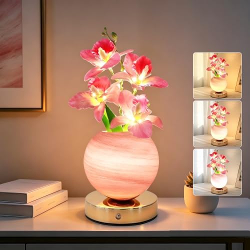 Pink Phalaenopsis Flower Lamp, Rechargeable Cordless LED Floral Table Lamp by VEEKINavigation