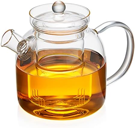 Glass Teapot,1000ml/34oz Borosilicate Glass Teapot with Removable Infuser, Stovetop Safe Tea Kettle,Blooming and Loose Leaf Tea Maker by Unbreakable