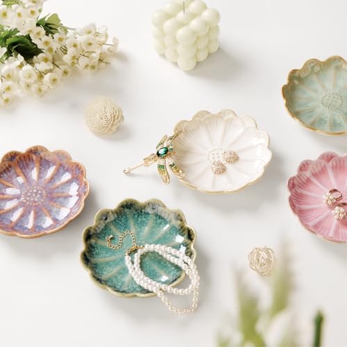 Lotus Ring Holder Dish Small Indoor Ash Tray, Ceramic Dessert Plate Trinket Jewelry Holder Organizing Necklace Earrings for Parents Friends Sister, Deep Purple. All Jewelries Are NOT Included. - Image 4