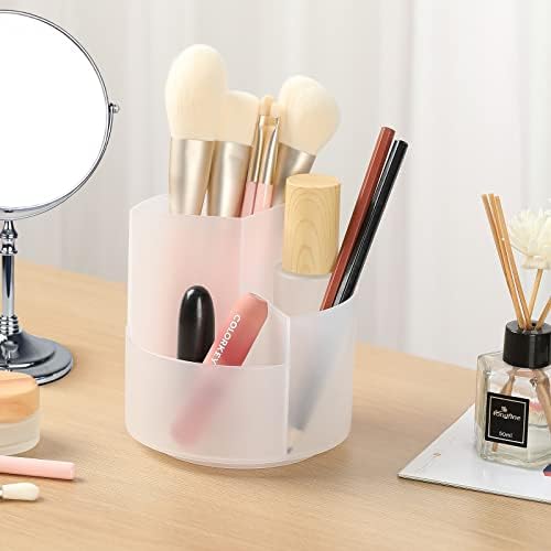 Desk Pencil Pen Holder, 3 Slots 360-Degree Spinning Organizers, Desktop Storage Stationery Supplies, Cute Cup Pot for Office, School, Art Supply, Kids - Clear - Image 6