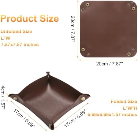 HARFINGTON PU Leather Valet Tray Unisex Folding Small Catchall Tray Portable Entryway Table Tray Nightstand Bedside Desk Tray for Key Wallet Watch Coin Jewelry Dice, Dark Brown - Image 2