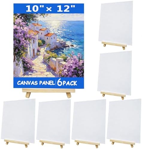 12 Pcs Canvas and Easel Set 10''x12'' Small Blank Canvas Boards with Pine Wood Easels - Beginner Sip Painting Kit for Acrylic Oil Watercolor &Crafts - Ideal for Tabletop Display and Adults Party by Ayliwee