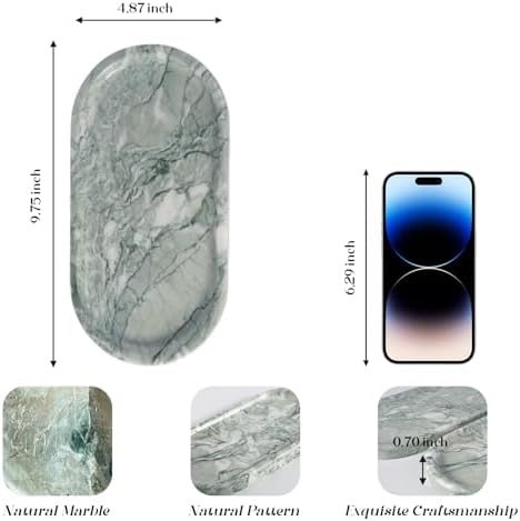 Koville Marble Bathroom Tray for Countertop, Vanity Tray Stone Trays for Decor, Natural Marble Decorative Tray for Dresser Organizer, Storage Trays for Perfume, Jewelry, Cosmetics(Retro Light Green) - Image 3