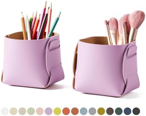 HOMIEAZICOZI 2-Pack Cork Leather Desk Accessories Storage - Pencil Pen Holder - Makeup Brush Holder Organizer - Stylish Addition to Home Decor (Purple) by HOMIEAZICOZI
