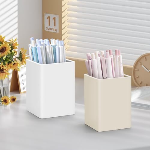 Pen Holder for Desk,Nordic Elegance Square Silicone Pencil Holder Soft Minimalist Desk Pen Cup Stand Waterproof Multifunctional Office Supplies for Home,Kids and School(White) - Image 3