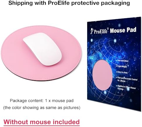 ProElife Round Mouse Pad, PU Leather Pink Desk Mat, Non-Slip Base, 8.66" - Image 7