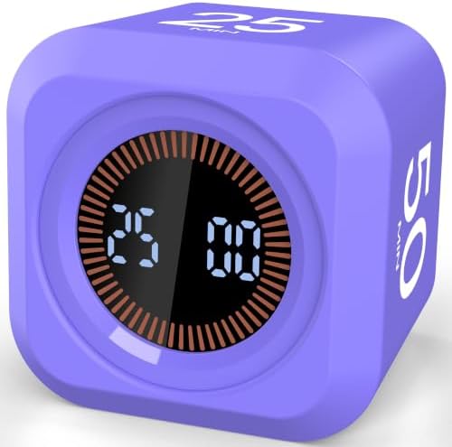 Pomodoro Timer Cube with Silicone Case 5/10/25/50 min, Vibrate&Sound Alarm by COWVTUJ