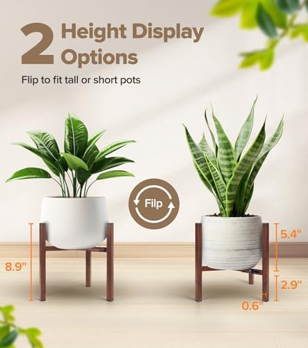 Plant Stand Indoor Adjustable, Metal Modern Indoor Plant Stand, Heavy Duty Plant Stands Outdoor Corner, Stable Plant Holder, Fits 8 to 12 Inches Pots, 1 Pack, Walnut Wood-Grain - Image 2
