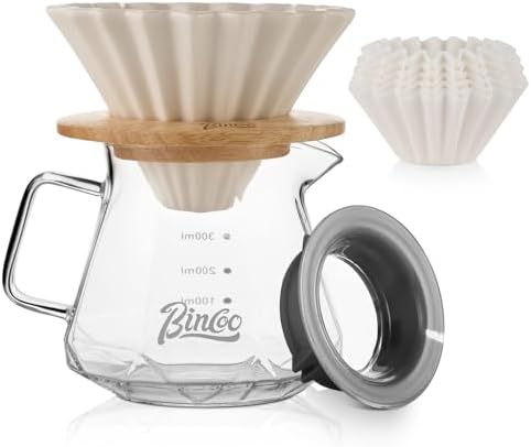 Bincoo 400ML Pour Over Coffee Maker Set with Filter Paper,Ceramic Pour Over Coffee Dripper 1-2 Cups-Professional Coffee Brewing Pot for Home Office(White) by Bincoo