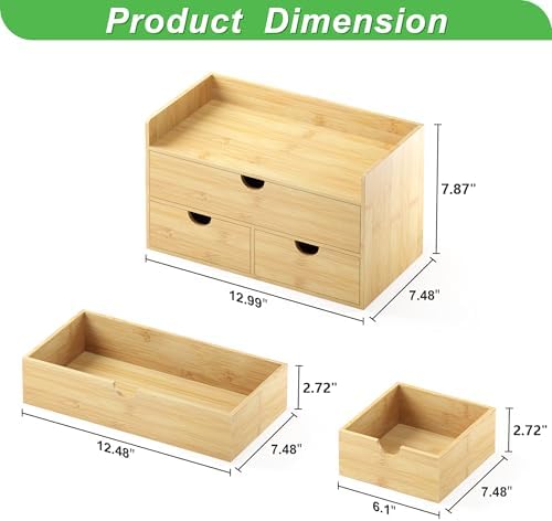 Bamboo Desk Organizer with Drawers, Desktop Storage Box for Office Supplies - Image 3