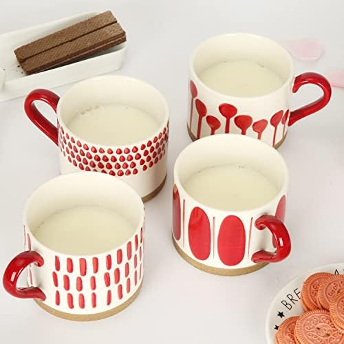 Koja Colorful Hand Painted Ceramic Mugs, 16 oz, Set of 4, Dishwasher Safe - Image 4