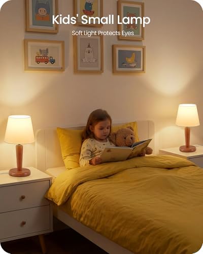 12" Wood Bedside Table Lamps Set of 2, Small Desk Lamps for Small Places, 3 Color Temperatures with Memory, White Linen Shade & E26 Bulbs, for Bedroom Living Room Office LW13TLP205 - Image 6