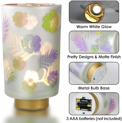 Eywamage Small Battery Operated Table Lamp, Glass Floral Lamp with Remote Timer, Cordless Accent Lamp Light for Bedroom Living Room - Image 3