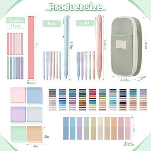 135 Pcs Book Annotation Kit with Pencil Case, 12 Pastel Highlighters, 11 Gel Pens, Fine Marker, 300 Transparent Sticky Notes, 2640 Index Tabs, Bible Study Supplies Kit(Classic,Light Green) - Image 2