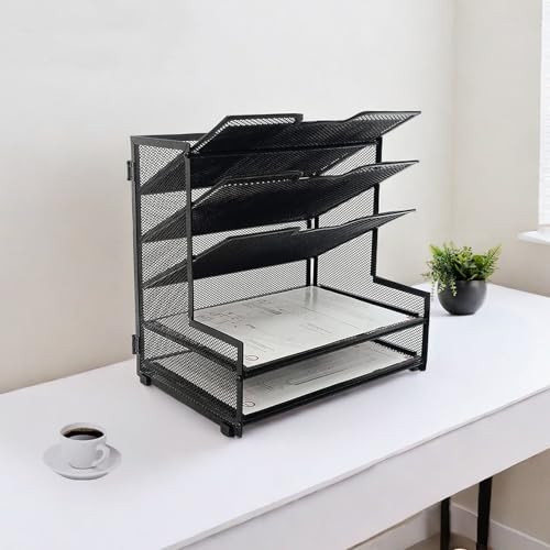 5-Tier Metal Office Desk Organizer,Paper Tray Organizer for Desk,Black - Image 2