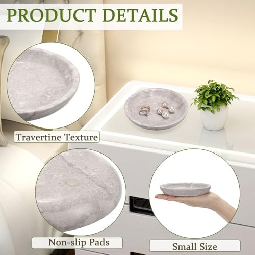 Hipiwe Small Key Bowl for Entryway, 5.5" Round Natural Travertine Tray - Image 5