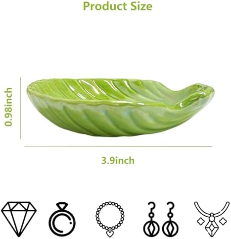 Trinket Dish Shell, Ceramic Jewelry Dish Seashell, Seashell Shape Jewelry Holder Plate for Rings Earrings Necklaces Bracelet, Decorative Tray for Mom Friend Sister, 3.9", Green Iridescent Surface - Image 2