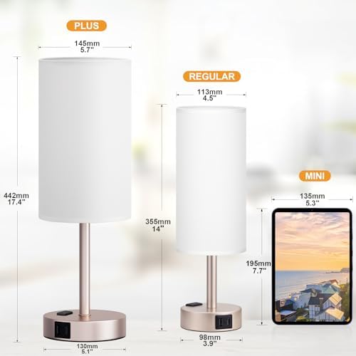 17.4" Antique White Lamp for Bedroom - Dimmable Touch, USB A+C, AC Outlet - Image 2