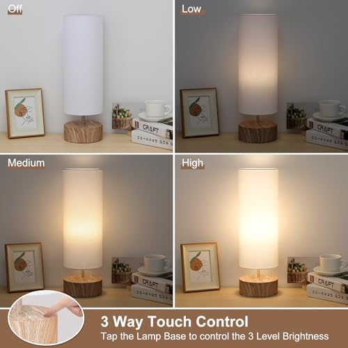 Touch Table Lamp with Wood Grain Metal Base, 3 Way Dimmable Bedside Lamp - Image 3