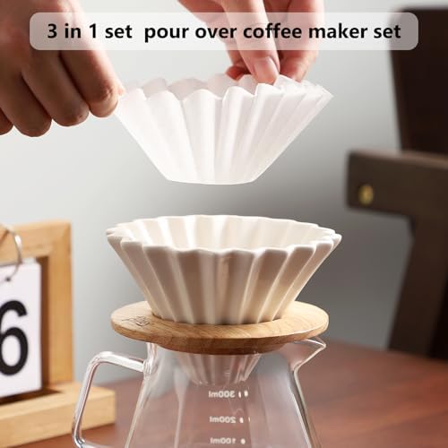 Bincoo 400ML Pour Over Coffee Maker Set with Filter Paper,Ceramic Pour Over Coffee Dripper 1-2 Cups-Professional Coffee Brewing Pot for Home Office(White) - Image 7
