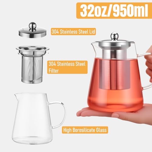 Baalaka Tea Infuser Pot, 32 oz Clear Borosilicate Glass Kettle, Stovetop - Image 6