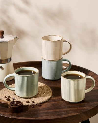 famiware Coffee Mug Set of 4, Star 12 oz Ceramic Mugs Cups Set with Handle - Image 3