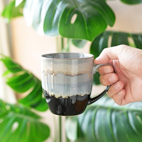 Bosmarlin Ceramic Coffee Mug Set of 4, 17 Oz, Coffee Cups with Big Handle, Microwave Safe, Unique Reactive Glaze (17 Oz, Grey) - Image 6