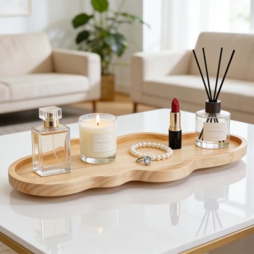 MAYJOYDIY Wood Cloud Perfume Tray 15.7x7.1x0.8~1.5inch Irregular Jewelry Decorative Tray Burlywood Decorative Vanity Tray with Smooth Surface for Bedroom Dresser and Bathroom Counter Display - Image 5