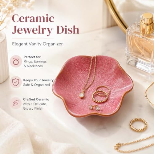 Pink Ceramic Lotus Leaf Jewelry Dish Tray, Ring Dish Gift for Women - Image 5