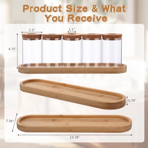 Zhehao 5 Pack Plant Propagation Station Hydroponic Glass Jar Terrarium with Cork Lids Bamboo Tray Desktop Planter for Rooting Cuttings Home Office Garden Decor - Image 2