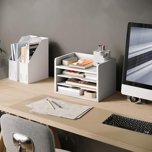 Ballucci File Organizer, 4-Tier Office Desk Organizer, Open Top Wood Paper Organizer for Classroom, Desktop Mail Sorter Paper Tray, White - Image 2
