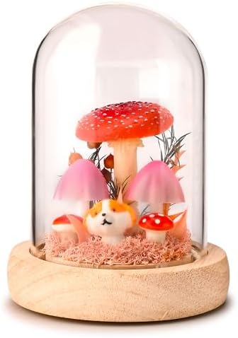QUELIEN Mushroom Lamp in Glass Dome,Mushroom Gifts for Women - Warm White LED Night Light for Bedroom Decor,Birthday Party Decorations,Ideal Birthday Gift Valentines Gift by QUELIEN