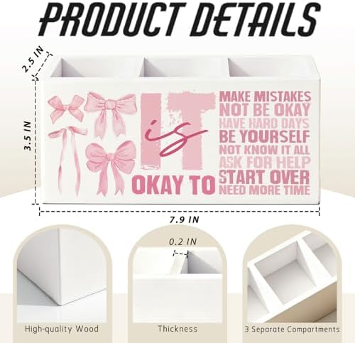 Pink Bow Inspirational Pen Pencil Holder for Desk Decor - Image 2
