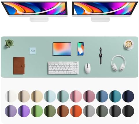 Aothia Faux Leather Desk Mat - Large Mouse Pad, Non-Slip PU Leather Blotter, Waterproof Writing Surface for Office and Home (Light Blue, 63" x 17") by AothiaSimpleNaturalUnique