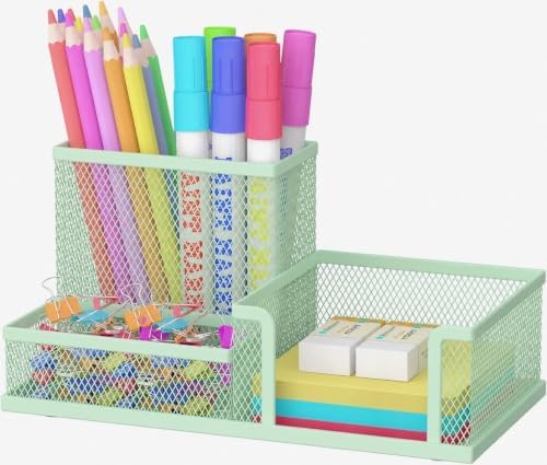 SUPEASY Pen Holder Desk Organizer, Office Supplies Pencil Holder with 3 Compartments, Desk Accessories and Workspace Organizers for Home School Classroom, Green by SUPEASY