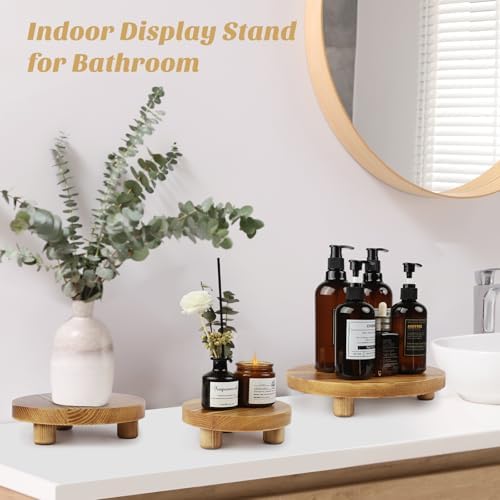 Wooden Plant Stands,Wood Risers Indoor Outdoor for Decor,Wooden Stool Display Stand for Home Table Bathroom Kitchen,Round Brown,3PCS - Image 5
