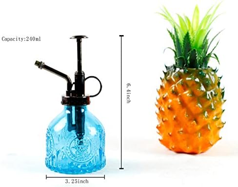 Hniuyun Glass Plant Mister Spray Bottle, 6.4 All Vintage Plant Spritzer Watering Can, Bronze Plastic Top Pump, Plant Mister Glass Watering Garden Tool (Blue) - Image 2