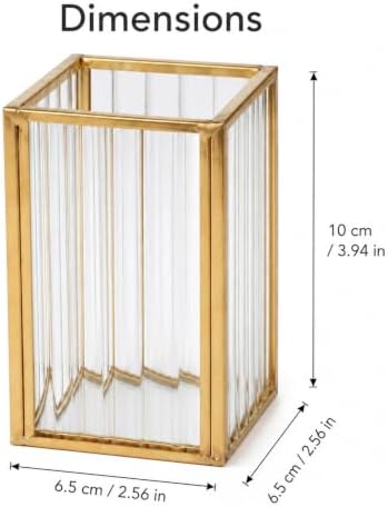 Feyarl Ribbed Glass Pen Holder Gold Metal Desk Organizer for Pens Pencils Markers Makeup Brushes Decorative Striped Glass Pencil Cup for Office Desk Vanity Home Decor - Image 4