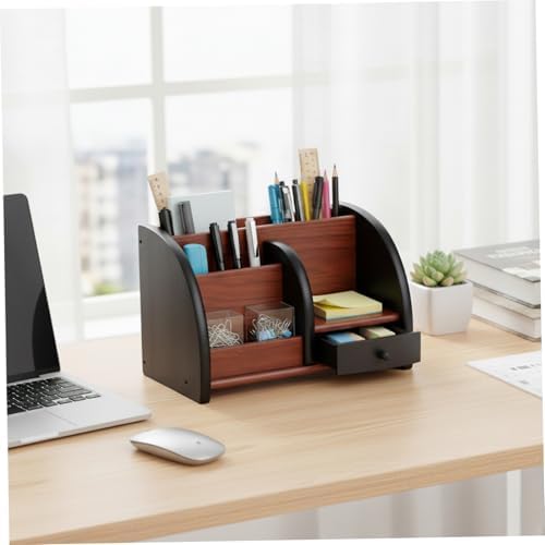 Wood Desk Organizer Walnut Brown Table Top Organizer Wooden Desktop Storage for Pens Office Supplies and Small Items. - Image 5