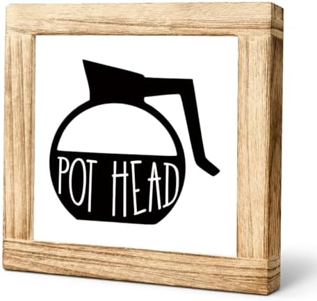 Pot Head Coffee Wood Sign, Funny Coffee Pot Plaque, Caffeine Lover Kitchen Decor Accent, Rustic Beverage Station Shelf Sitter For Countertop Pantry Breakfast Nook, 5.9 x 5.9 in by Unknown