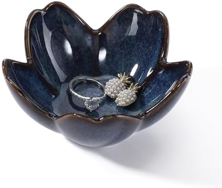 Flower Ring Dish Holder,Jewelry Dish Tray,Small Trinket Tray,Jewelry Plate Bowl,Key Bowl,Decorative Plate,Mothers Day Birthday Gifts for Women Mom Friends,Ceramic Kiln effect Blue by YZMICSTAR