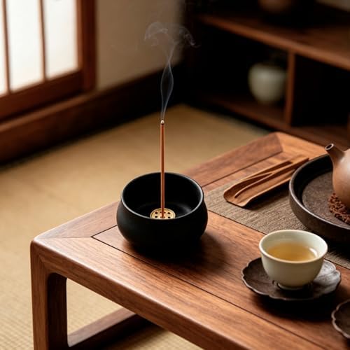 Ceramic Incense Holder for Sticks, Incense Burner Holder Ash Catcher with Non-Slip Pads, Incense Stick Holder for Unique Home Decor/Meditation/Yoga/Gift (Black) - Image 4