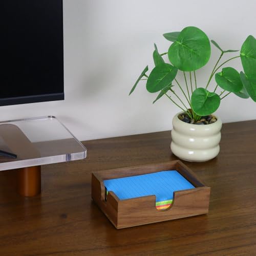 MultiBey Walnut Wood Sticky Notes Holder, 4x6 in Self -Sticky Note Memo Holder, Wooden Notepad Holder Dispenser Desk Supplies Desktop Accessories for Office Home School (L) - Image 2