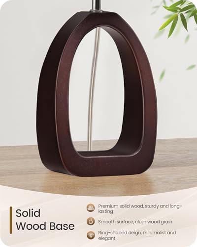 Small Table Lamp, 14.2" Cute Little Desk Lamp, Wood Bedside Lamp with Beige Linen Lampshade & Dark Walnut Base, Modern Nightstand Lamp for Bedroom, E26 Base, Bulb Not Included, STE07TL05 - Image 4