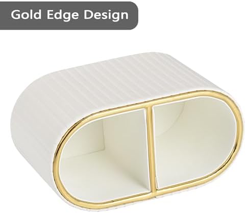 PU Leather Desk Organizer,Pen Holder,Small Remote Control Holder Pencil Cup Multifunctional Nightstand Organizer Caddy for Home School Office Desk Accessories,2 Compartments (Cream White) - Image 4